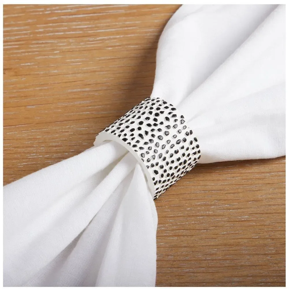 (8) Black White Modern 100% Resin Textured Napkin Ring Holder